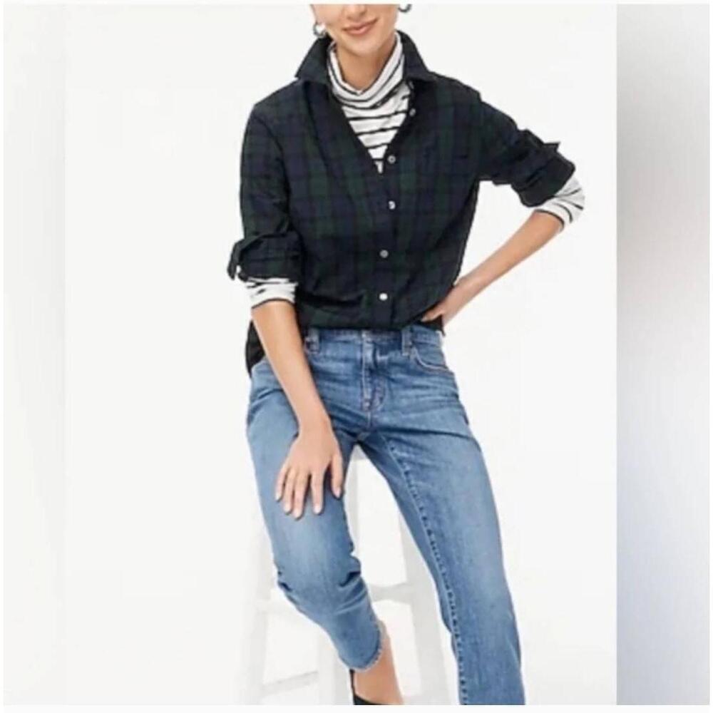 NWT J.Crew Black Tartan Plaid Long Sleeve Button-Up Shirt PXS